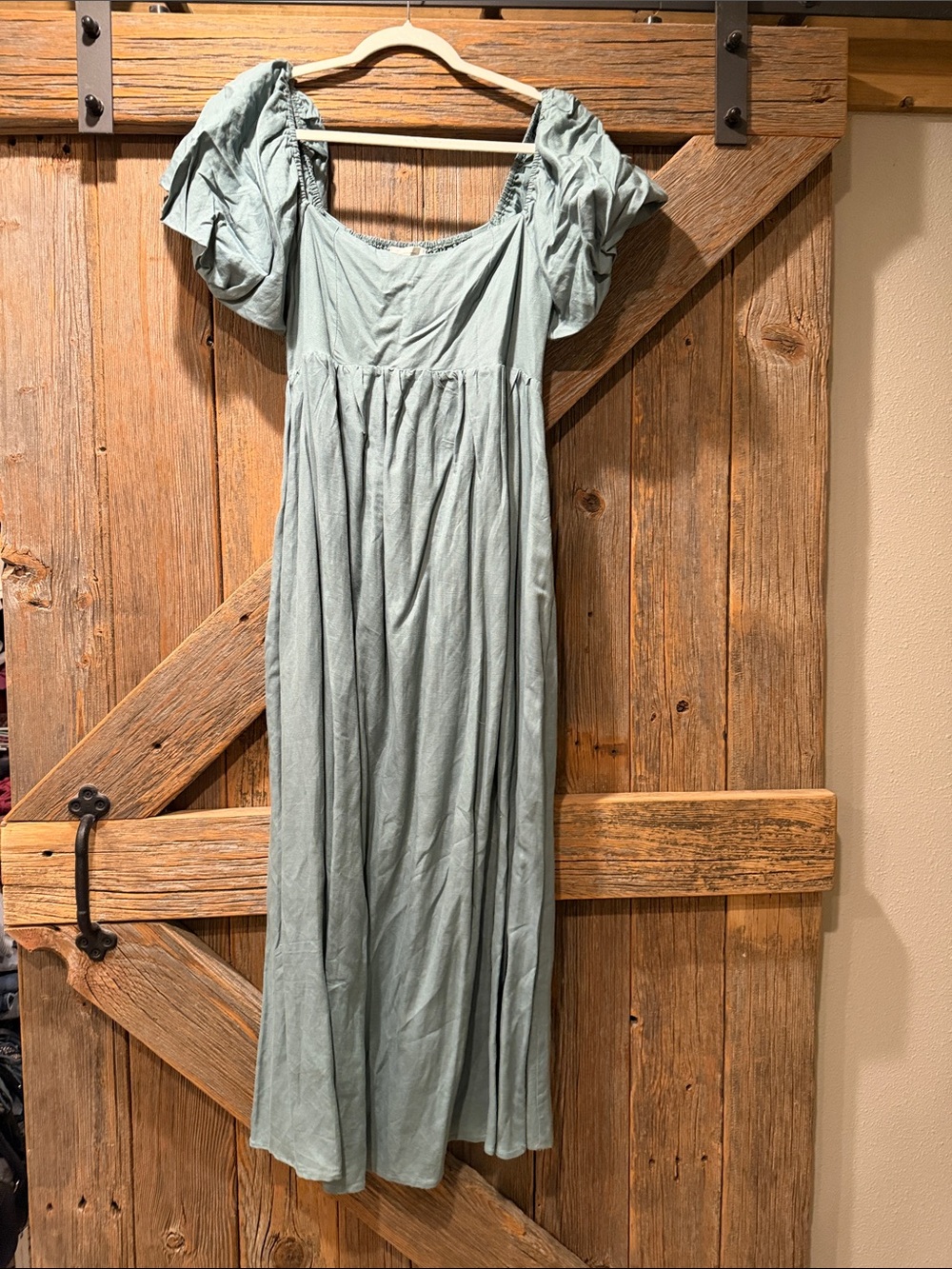 bohme Sage Green Puff Sleeve Maxi Dress